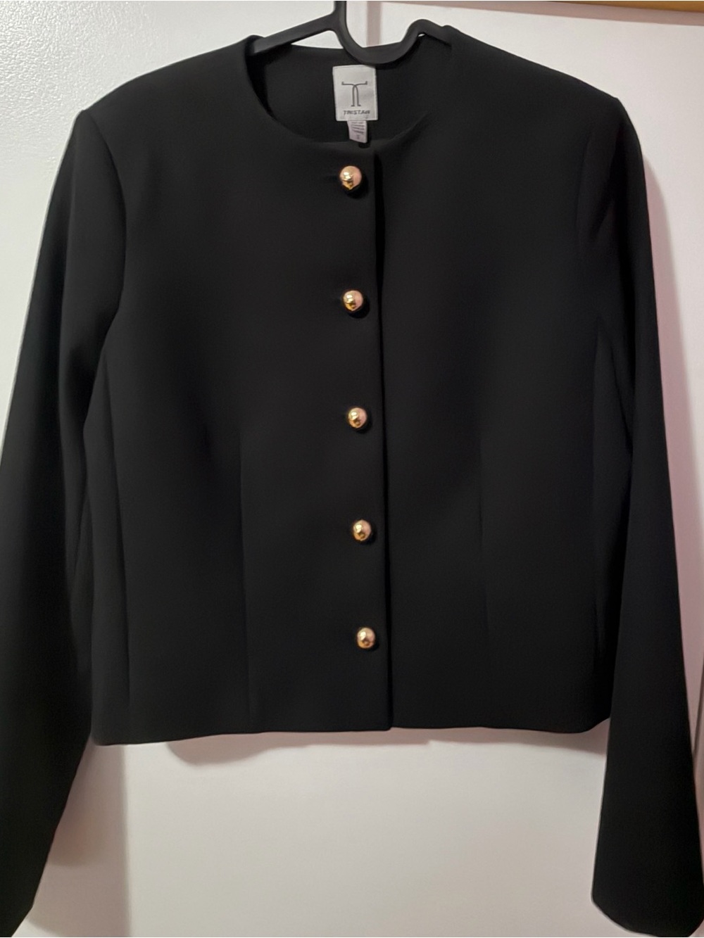 Tristan Black Collarless Jacket with Gold Buttons